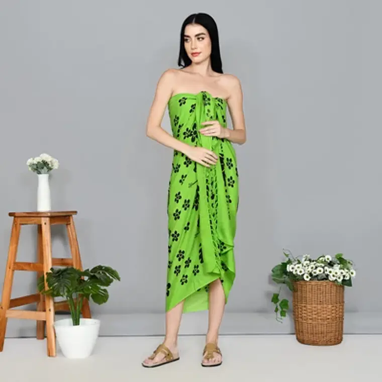 Pareo L 1,75x1,15mts Verde con Hibisco Negro y tipanies 2