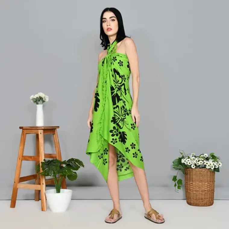 Pareo L 1,75x1,15mts Verde con Hibisco Negro y tipanies 6