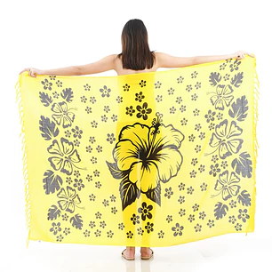 Pareo L 1,75x1,15mts Amarillo con Hibisco Negro y tipanies