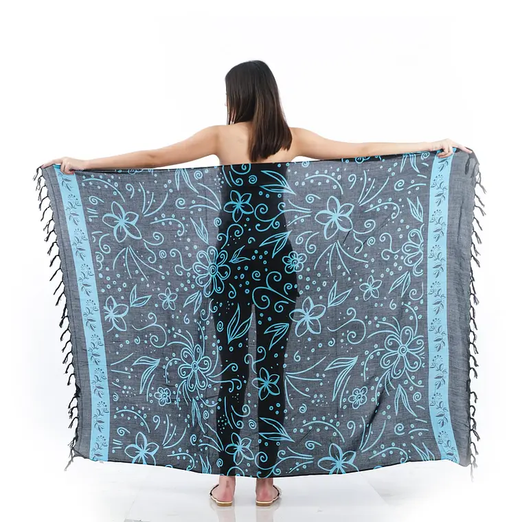 Pareo L 1,75x1,15mts Negro con flores calipso 1