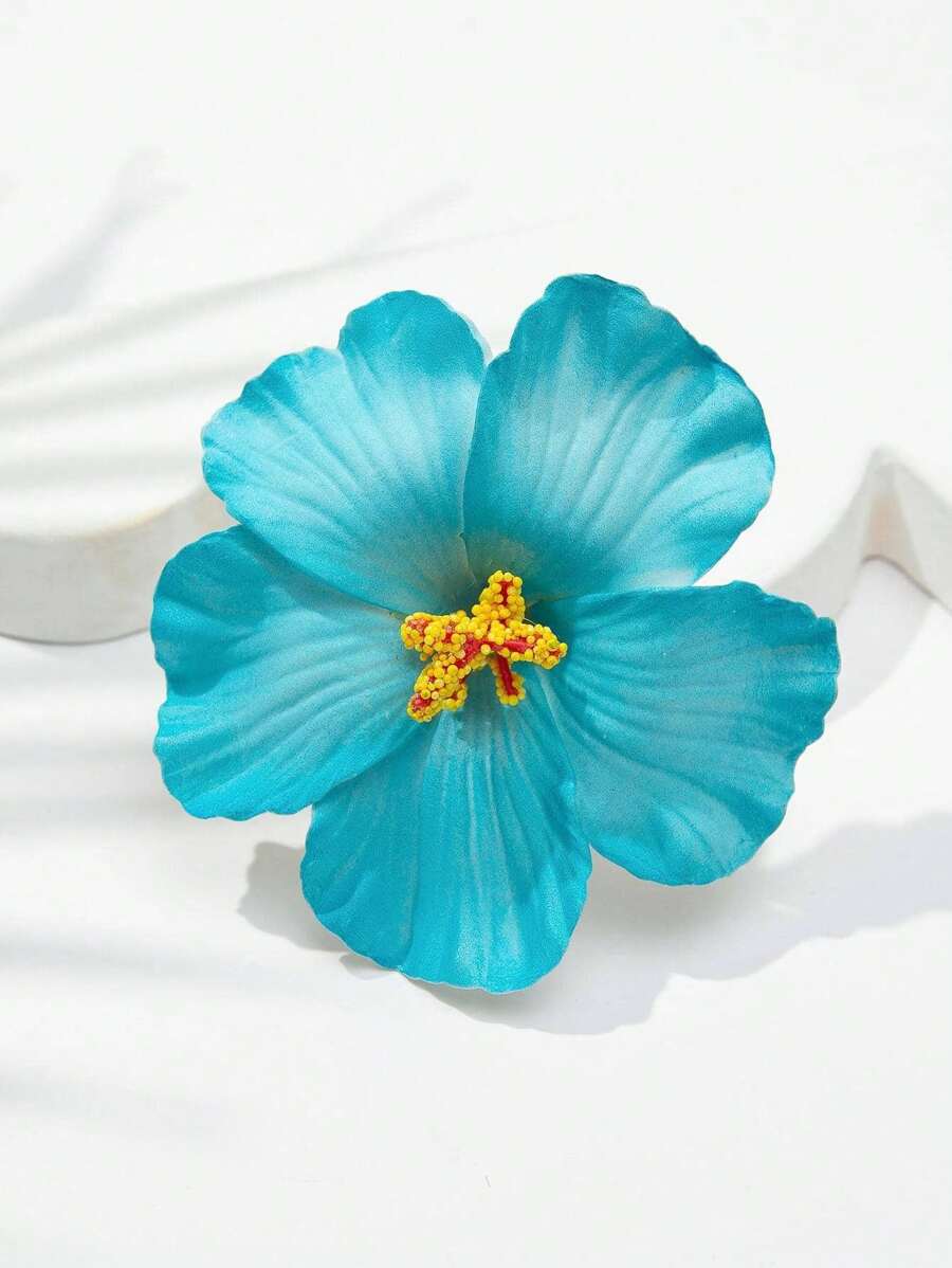 Flor Hibisco Turquesa con pinza para el cabello