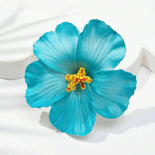 Flor Hibisco Turquesa con pinza para el cabello