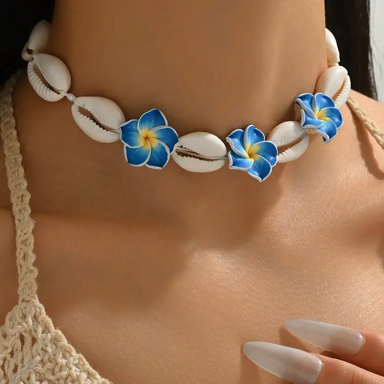 Colgante hilo ajustable con pure blanco y 3 tipanie azul 2