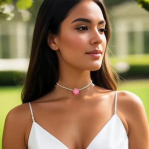 Colgante para niña mostacilla blanca y tipanie fucsia 35cm