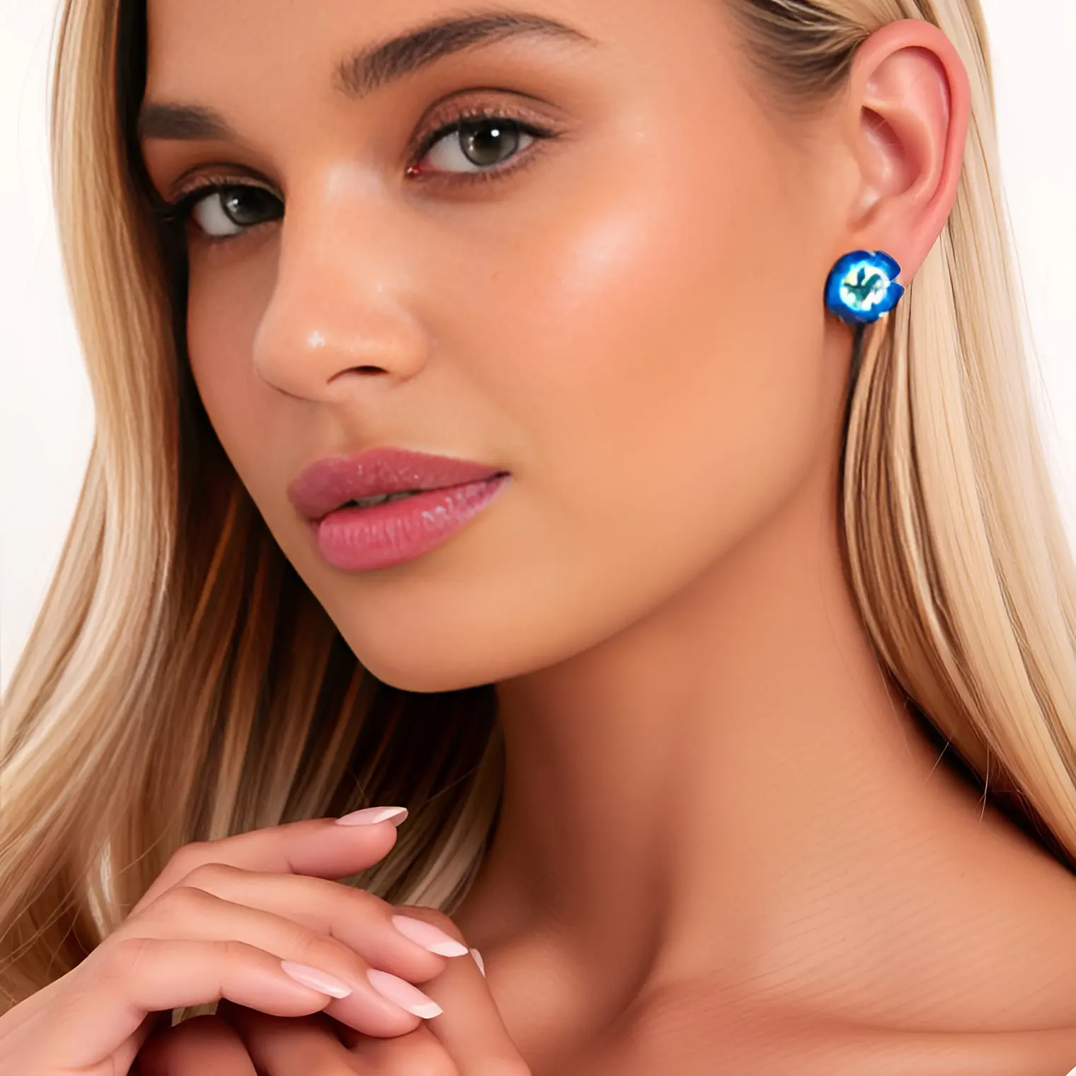 Aros con tornillo Tipanie azul Con blanco 2,5cm 2