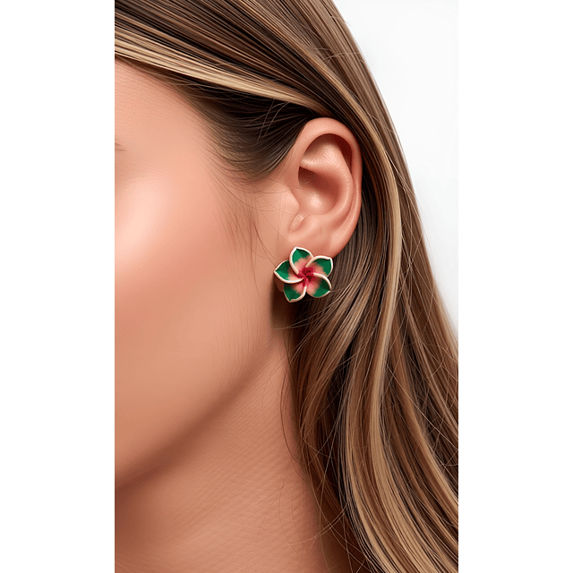 Aros Tipanie verde claro Con fucsia diámetro 2,5cm