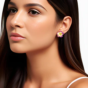 Aros flor tipanie Lila con amarillo diametro 2 cm