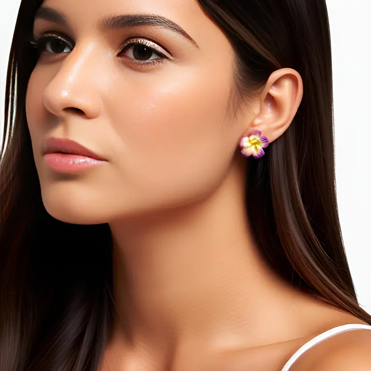 Aros flor tipanie Lila con amarillo diametro 2 cm 1