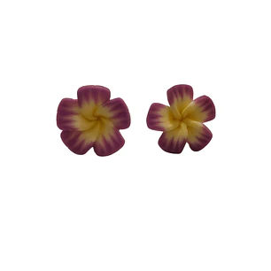 Aros flor tipanie Lila con amarillo diametro 2 cm