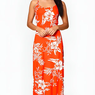 Vestido Marama naranjo con Hibisco blanco napohe