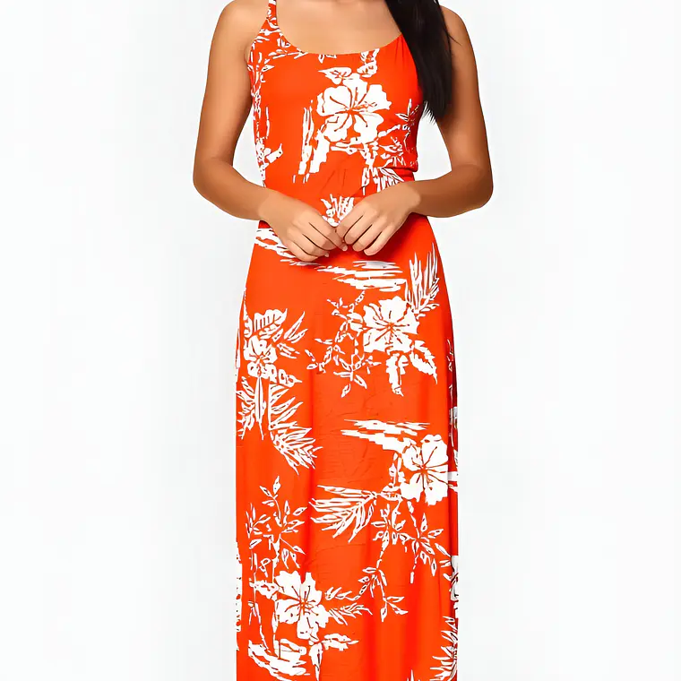 Vestido Marama naranjo con Hibisco blanco napohe 1