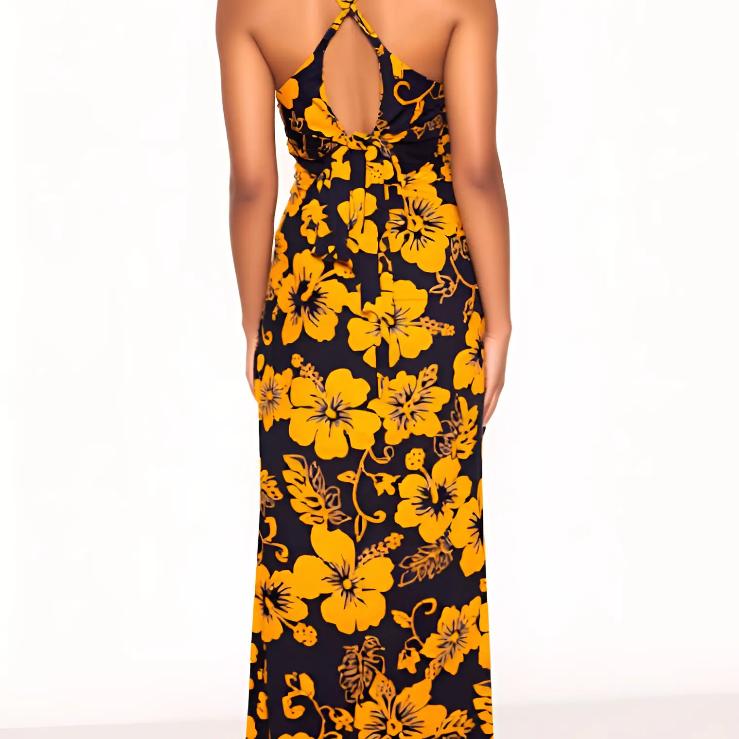 Vestido Marama azul con Hibisco amarillo napohe 2