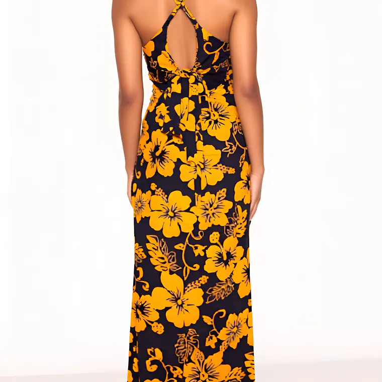 Vestido Marama azul con Hibisco amarillo napohe 2
