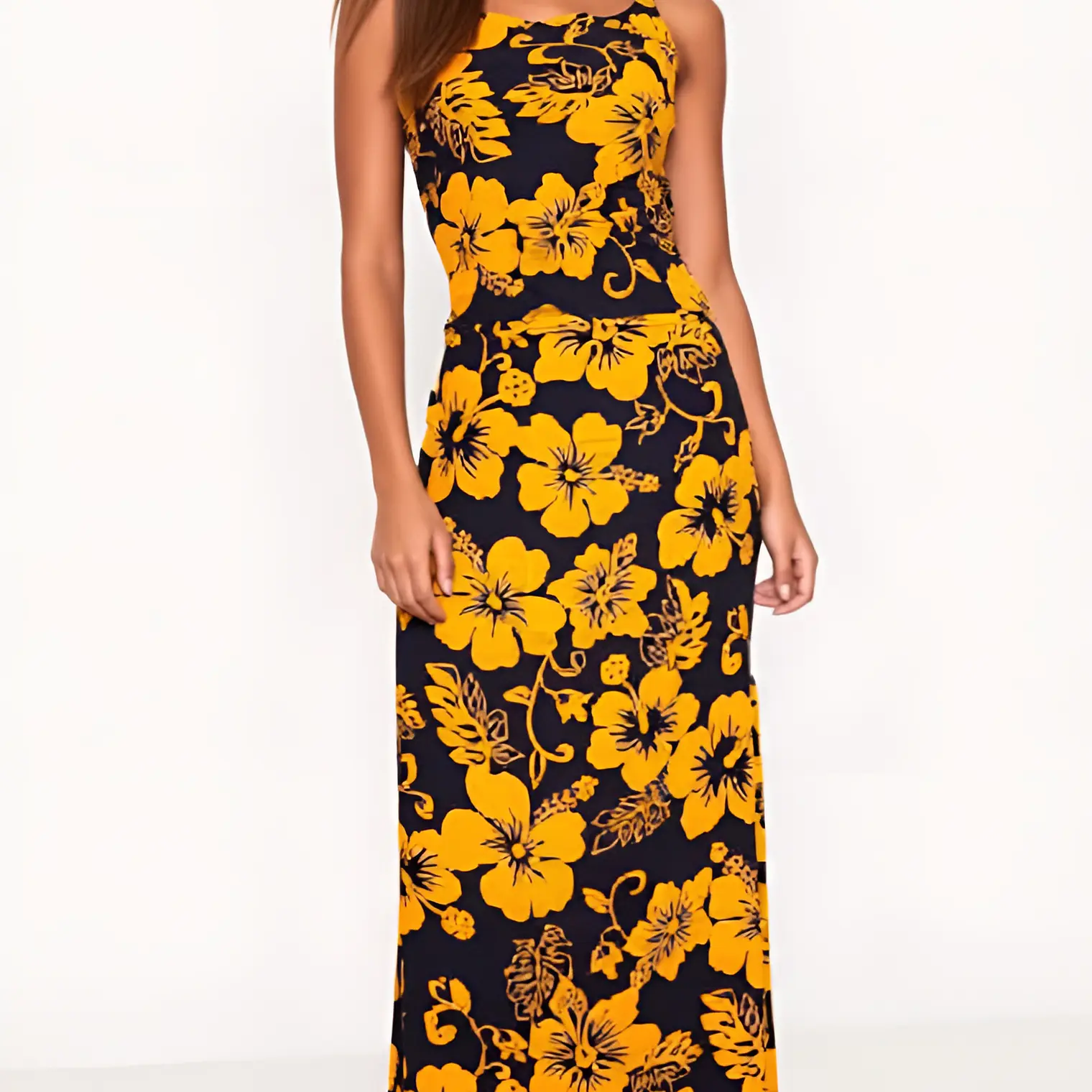 Vestido Marama azul con Hibisco amarillo napohe 1