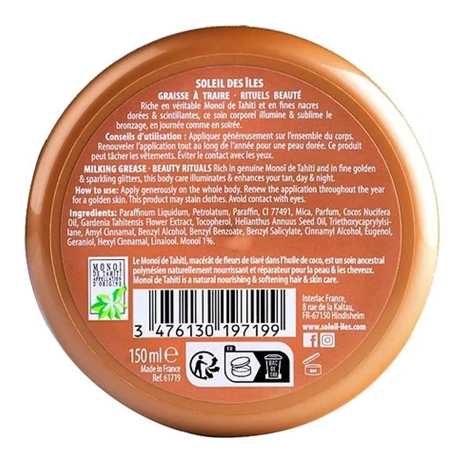 Bálsamo Monoi con brillos Tiare Ultra Bronceante 150 ml 3