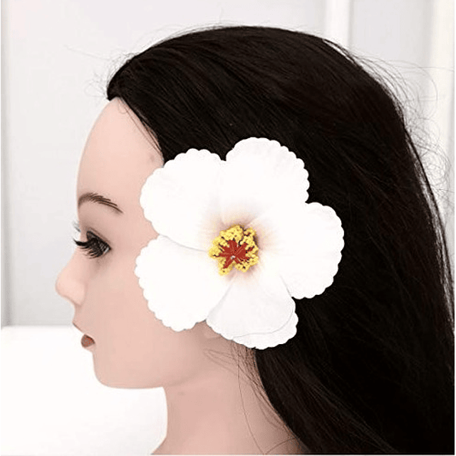Pack 5 Flor Hibisco blanco con pinza para el cabello
