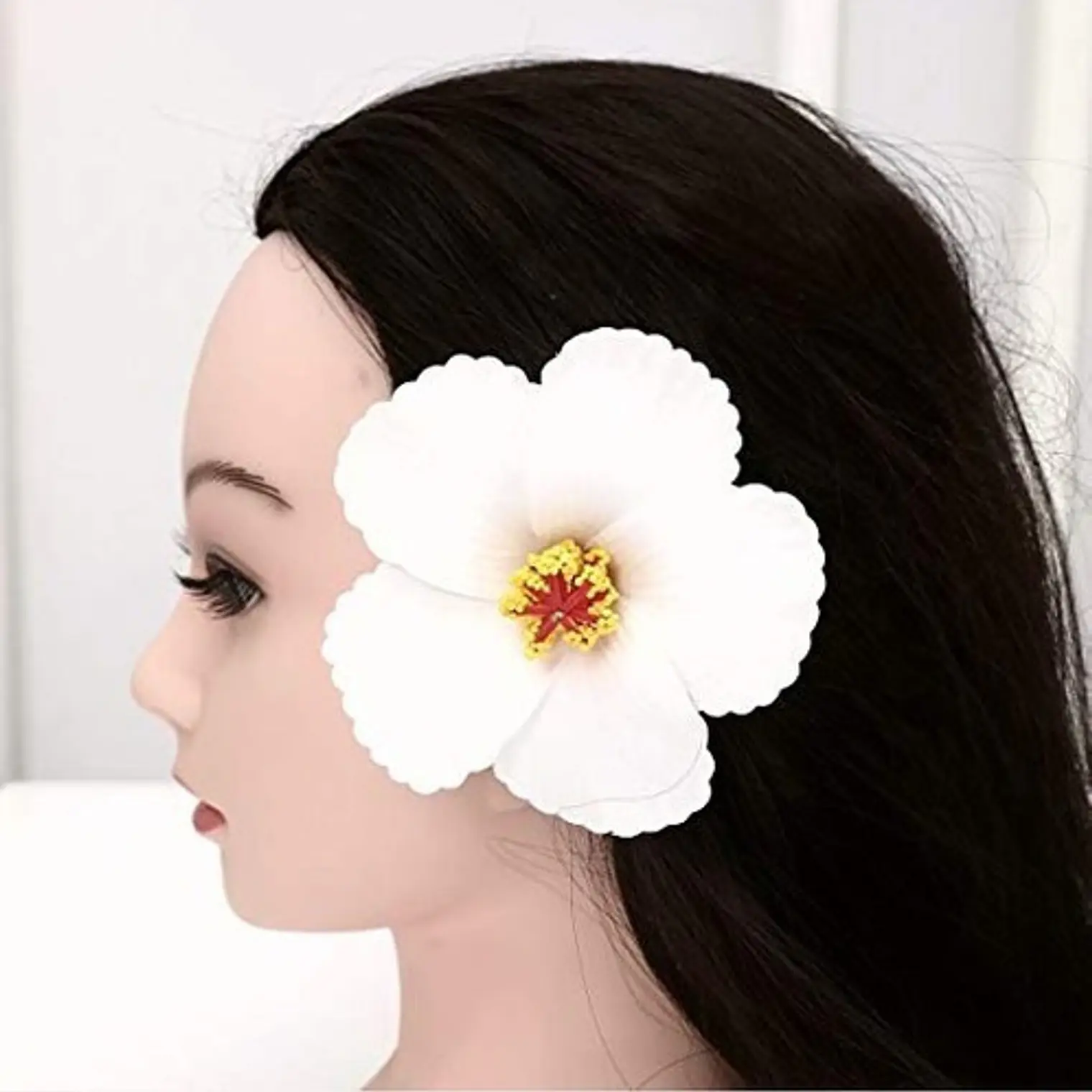 Pack 5 Flor Hibisco blanco con pinza para el cabello 3