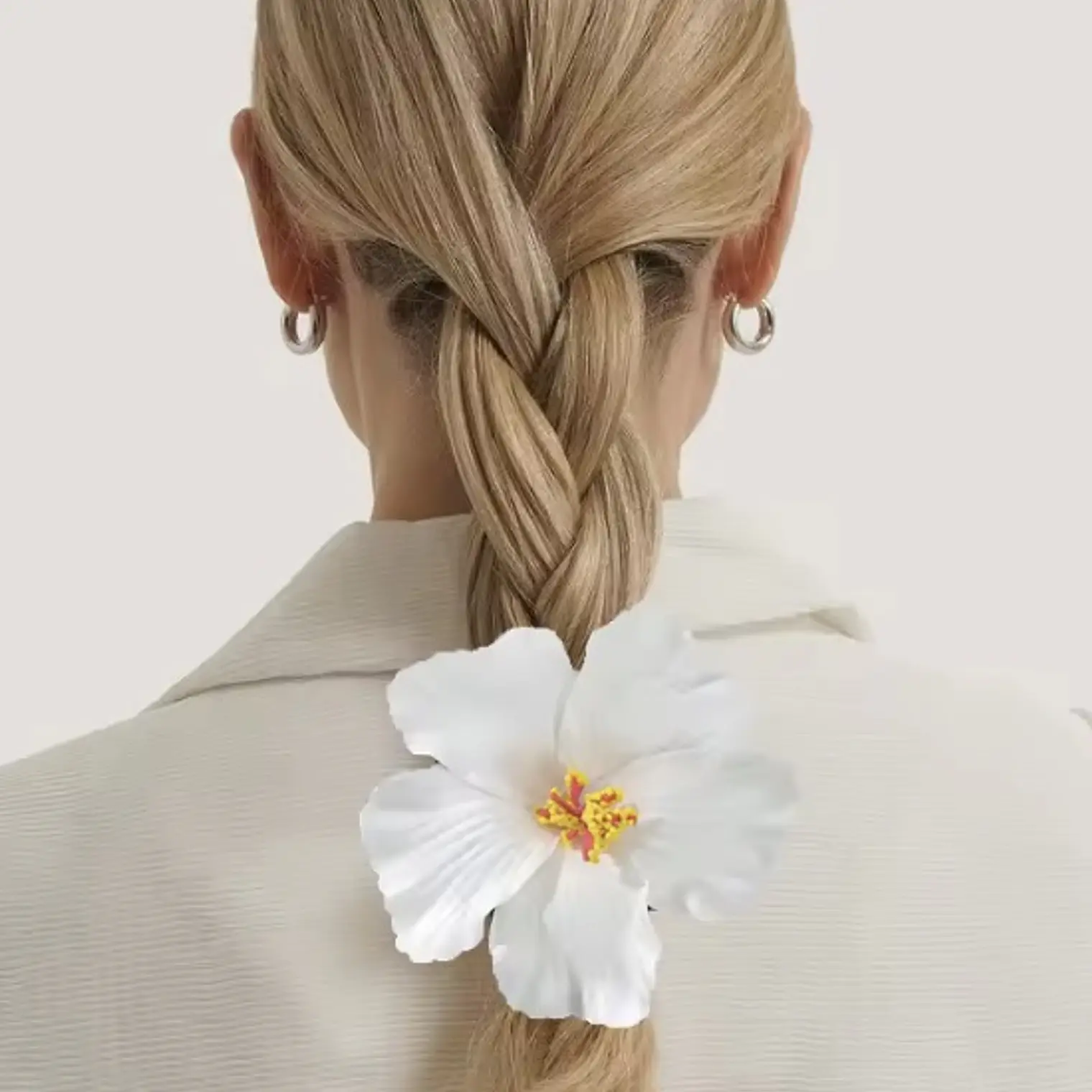 Pack 5 Flor Hibisco blanco con pinza para el cabello 6