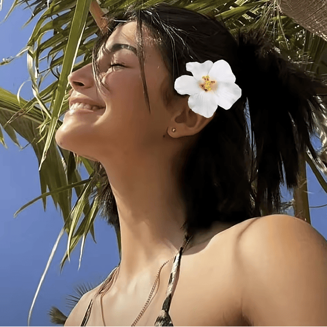 Pack 5 Flor Hibisco blanco con pinza para el cabello