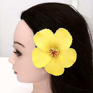 Pack 5 Flor Hibisco amarillo con pinza para el cabello