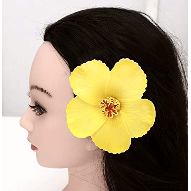 Pack 10 Flor Hibisco amarillo con pinza para el cabello