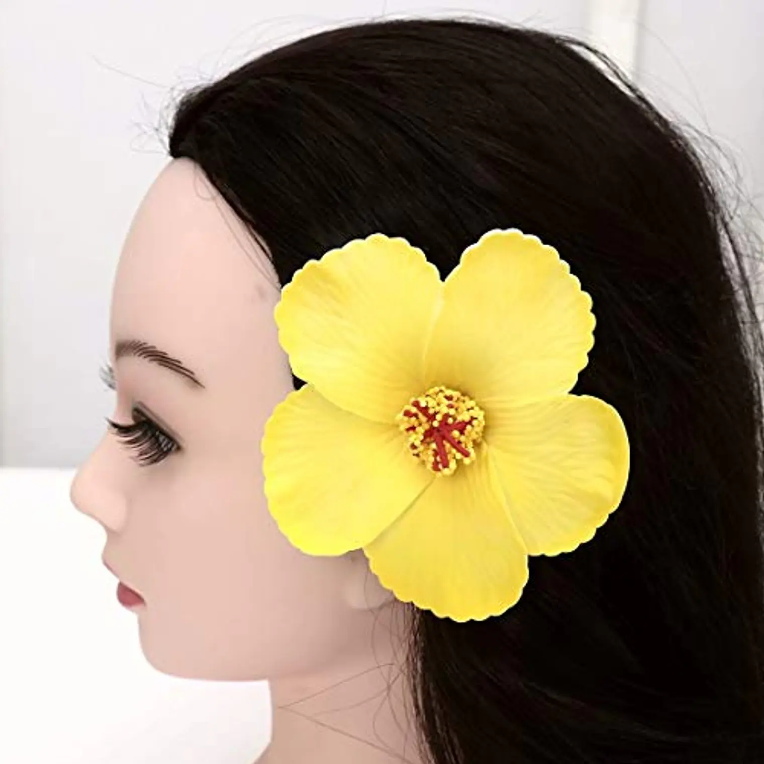 Pack 10 Flor Hibisco amarillo con pinza para el cabello 3