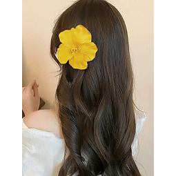 Pack 10 Flor Hibisco amarillo con pinza para el cabello