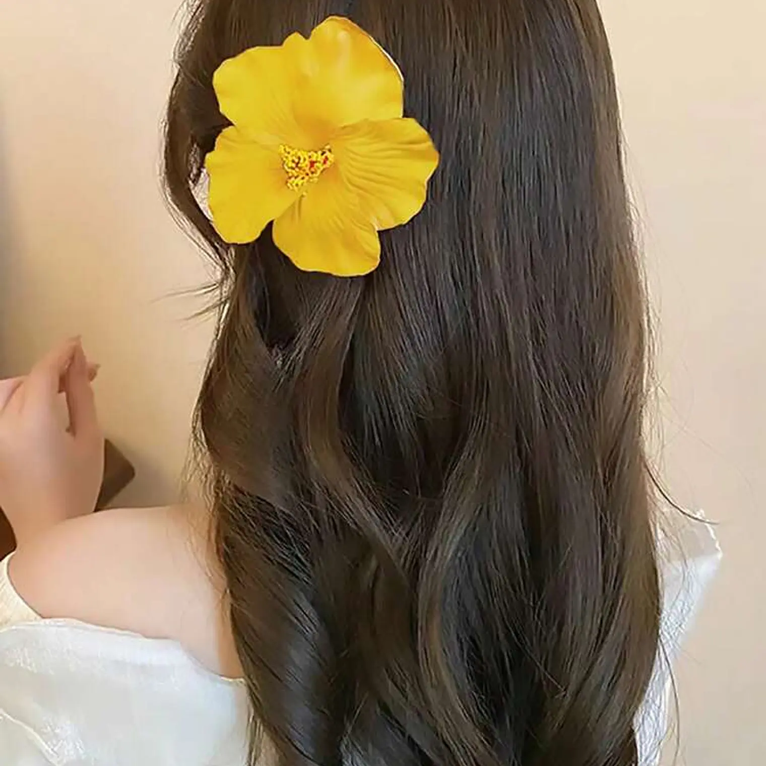 Pack 10 Flor Hibisco amarillo con pinza para el cabello 1