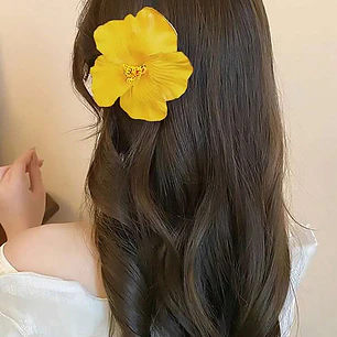 Pack 10 Flor Hibisco amarillo con pinza para el cabello