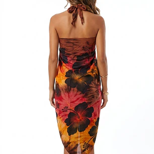 Pareo 2da selección Hibisco matizado Café / Fucsia / Amarillo