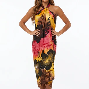 Pareo 2da selección Hibisco matizado Café / Fucsia / Amarillo