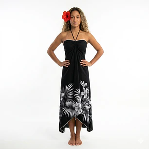 Vestido Mariposa negro con Tipanie Blanco con gris Polinesico importado desde Hawaii