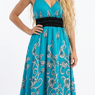 Vestido Algodon Calipso pretina Negra elasticada talla S-M