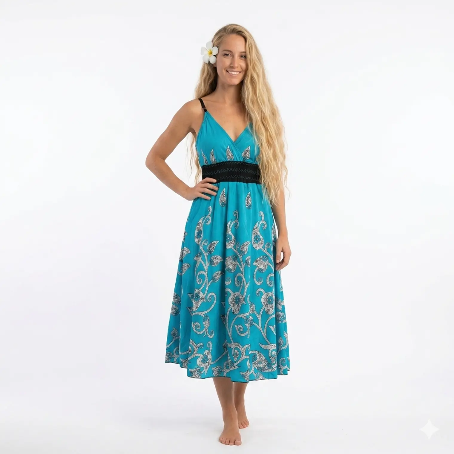 Vestido Algodon Calipso pretina Negra elasticada talla S-M 1