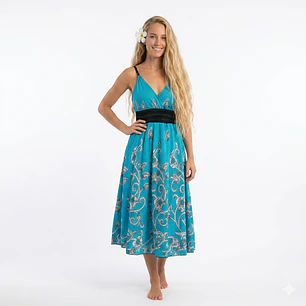 Vestido Algodon Calipso pretina Negra elasticada talla S-M