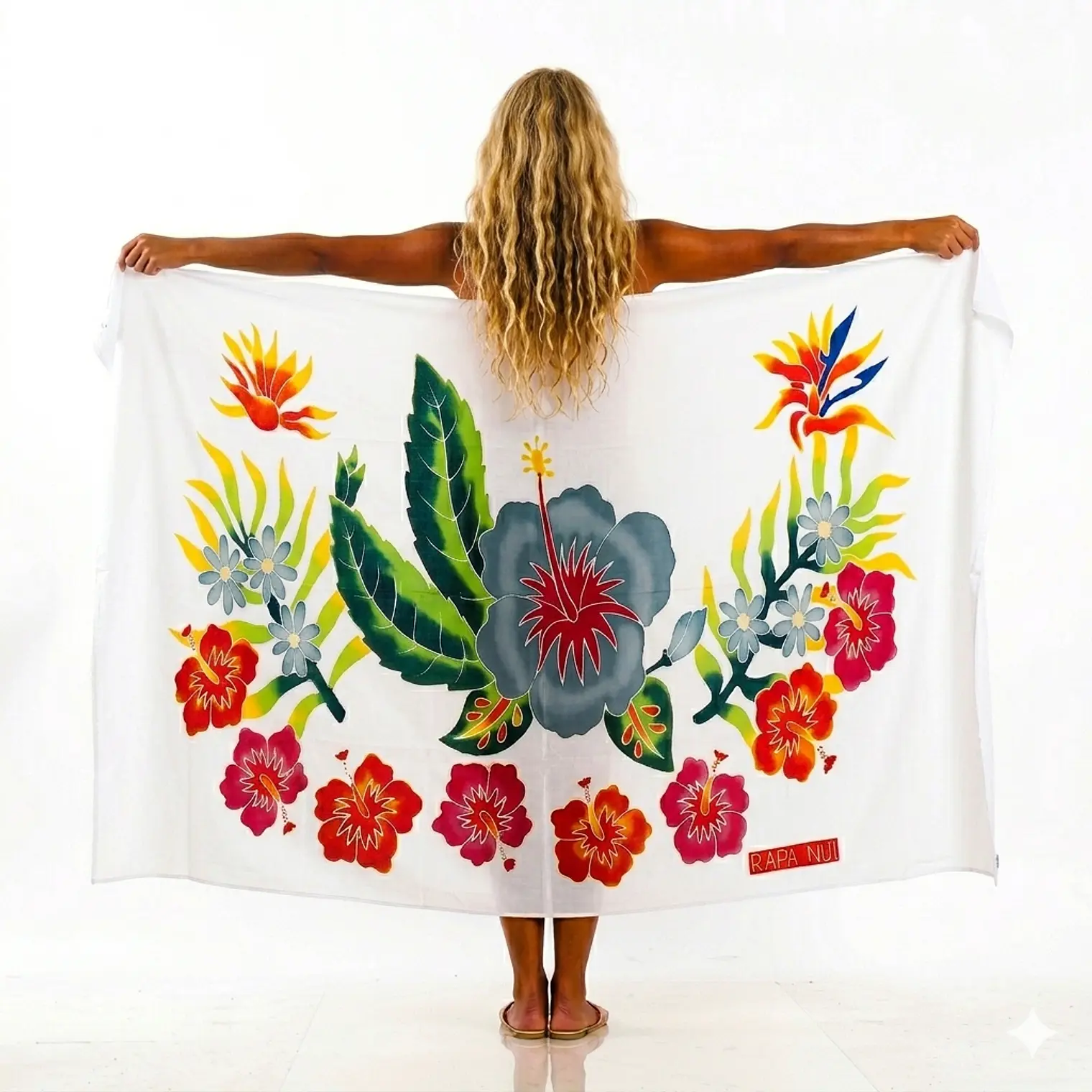 Pareo Blanco L con 1 hibisco gris 1,70x1,15mts 1