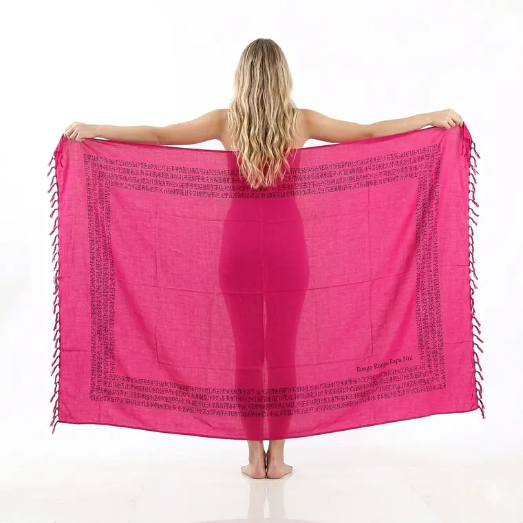 Pareo Napohe Color Fucsia Borde Rongo Rongo 1,75X1,15MTS 1
