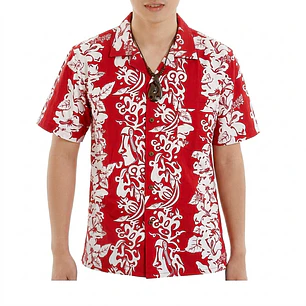 Camisa Polinesica Napohe Rojo Con franja Moai