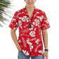 Camisa Polinesica Roja Con Hibiscos Y Tangata Manu Blanco - thumbnail 2