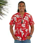 Camisa Polinesica Roja Con Hibiscos Y Tangata Manu Blanco - thumbnail 1