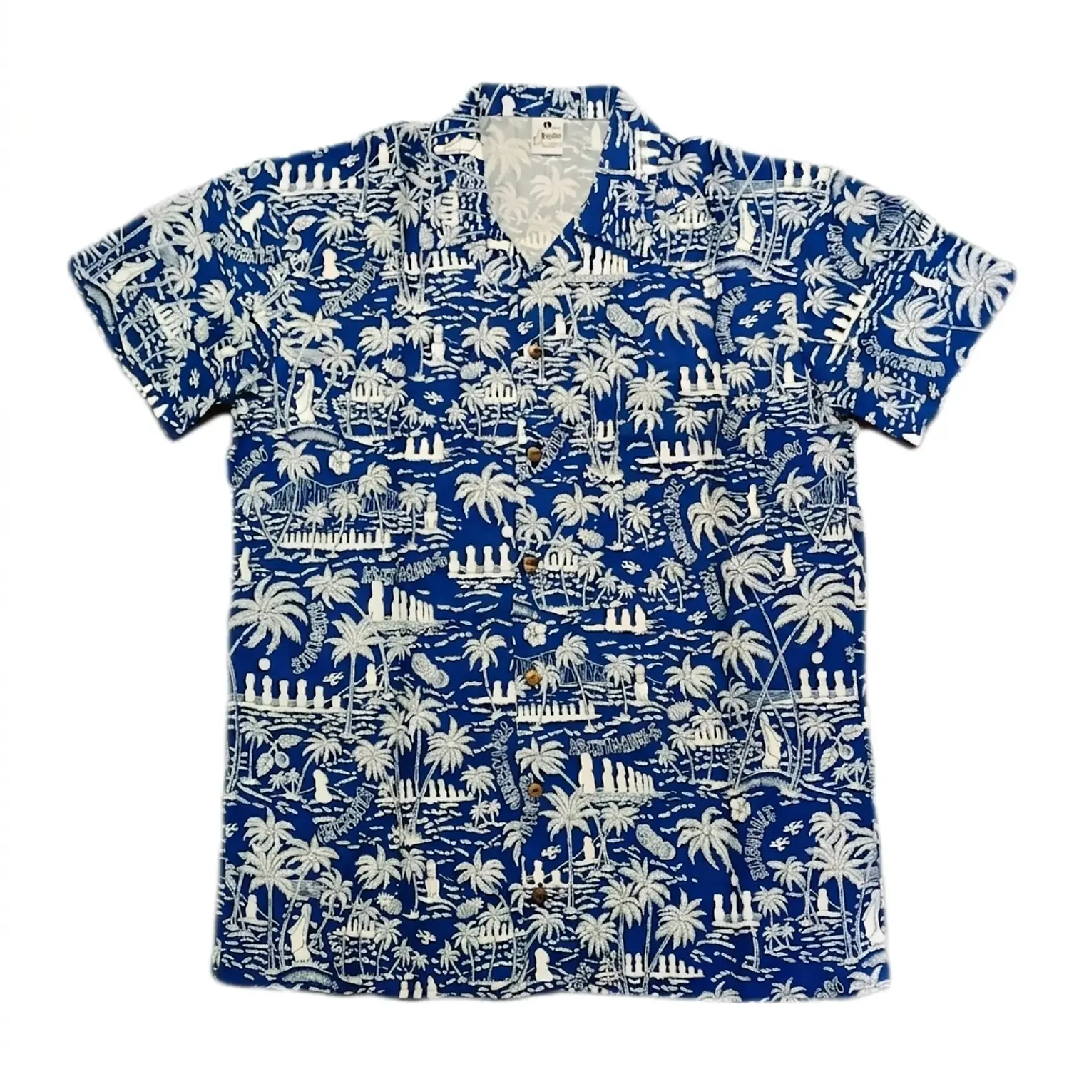 Camisa Polinesica diseño Anakena azul rey con blanco 2