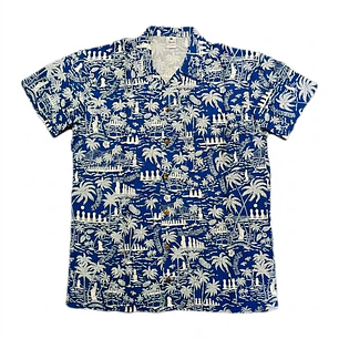 Camisa Polinesica diseño Anakena azul rey con blanco