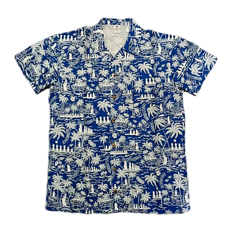 Camisa Polinesica diseño Anakena azul rey con blanco 2