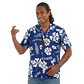 Camisa Polinesica Azul Rongo rongo Hibiscos blanco - Miniatura 1