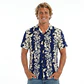 Camisa Polinesica Azul franja Moai - Miniatura 3