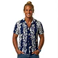 Camisa Polinesica Azul franja Moai - Miniatura 1