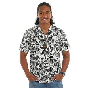 Camisa Polinesica diseño Anakena blanco con negro