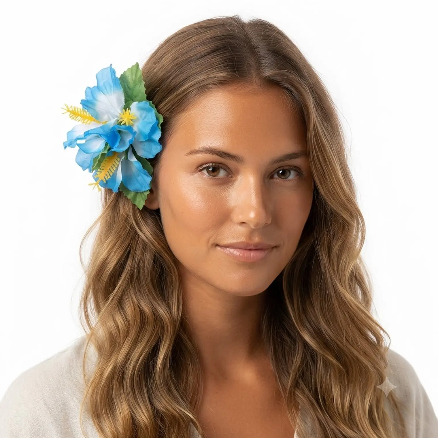 Flor Pinza 3 Hibiscos Azul Para El Cabello 1