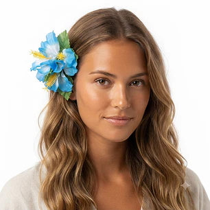 Flor Pinza 3 Hibiscos Azul Para El Cabello