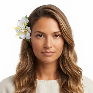 1 Flor Pinza 3 Hibiscos Blanco / Amarillo tela Para Cabello